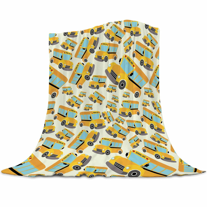 School Bus Soft Flannel Fleece Throw Blanket, Vehicle Illustrations Background