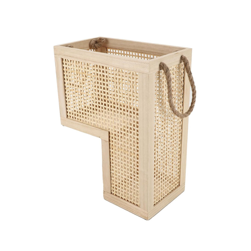 Wood Stair Basket With Handles,Wicker Step Storage Basket -Natural
