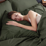 King Size Comforter Set - Bedding Set King 7 Pieces, Pintuck Bed In A Bag Olive Green Bed Set With Comforter, Sheets, Pillowcases & Shams