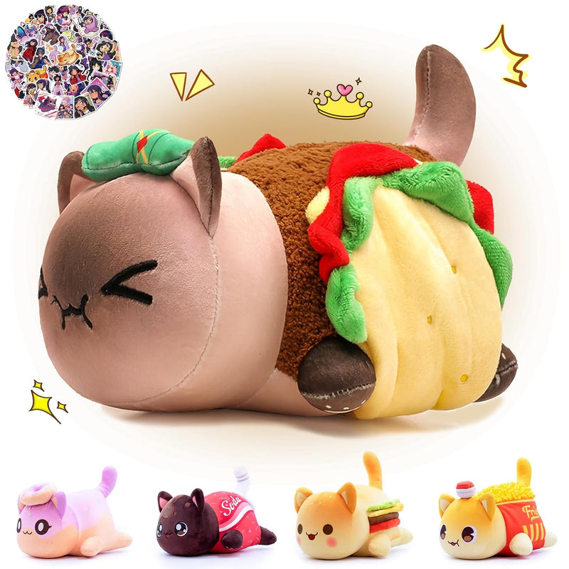 61Pcs 11Inches Taco Cat Plush + 60Sticker Meemeows Cute Food Cat Plush Coll