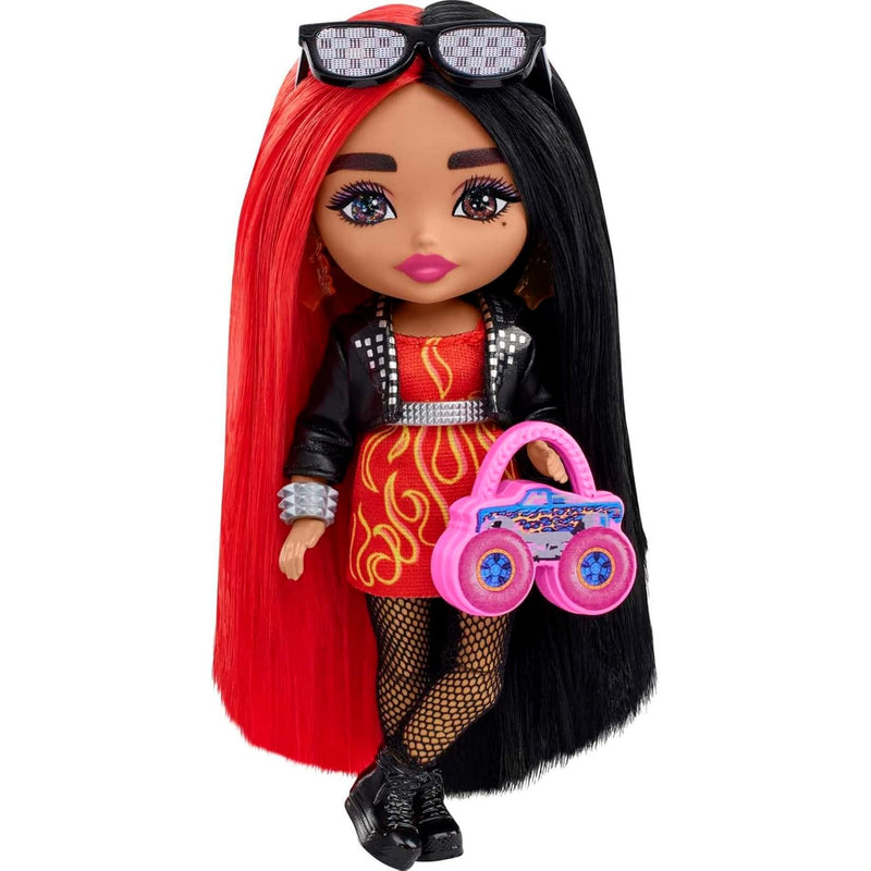 Barbie Extra Minis Doll & Accessories with Red & Black Hair Wearing Flame-P