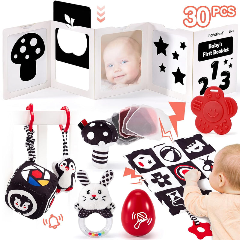 Newborn Baby Toys 0-6 Months - 30 PCS Baby Sensory Activities Toys Black an