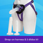 Triple Strap On Dildo Harness Kit & Enjoy Water Based Lube 8.5 Fl Oz - Couples Sex Toys Bundle