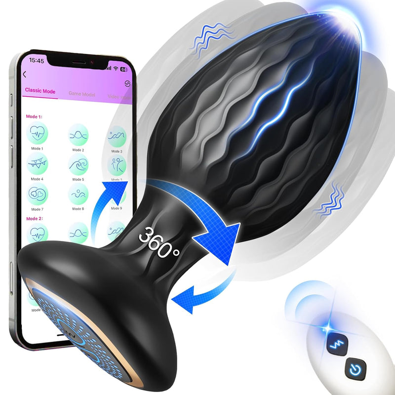 Butt Plug Adult Sex Toy For Anal Massager, Vibrating Prostate Massager With 9 Vibration & Rotation Modes, Larger Diameter Anal Plug Toys Vibrator Rotating Butt Plug For Male And Female