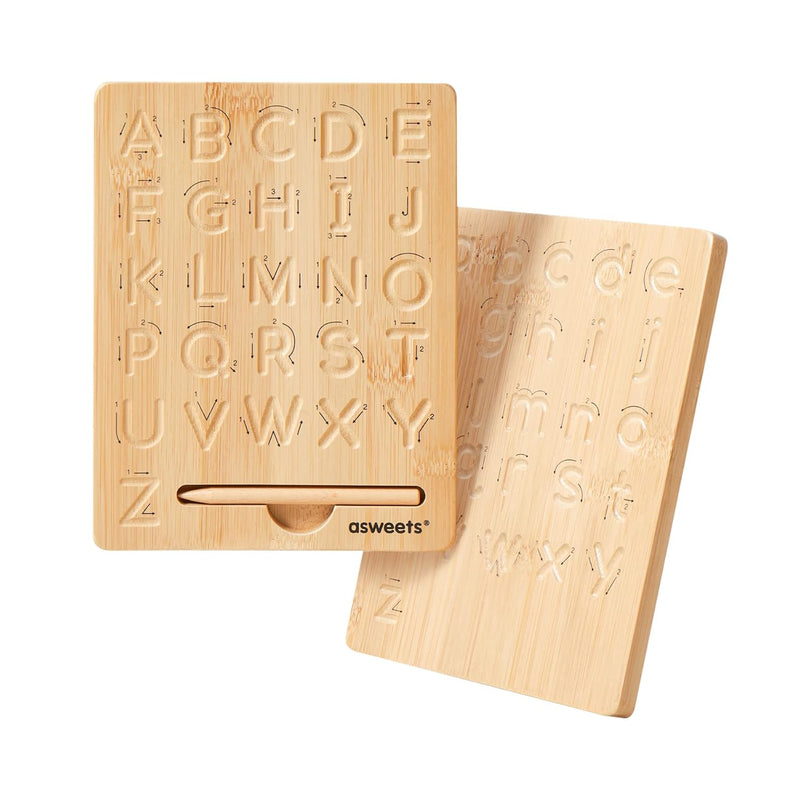 Montessori Wooden Alphabet Tracing Board,Wood Letter Practicing Board,Doubl