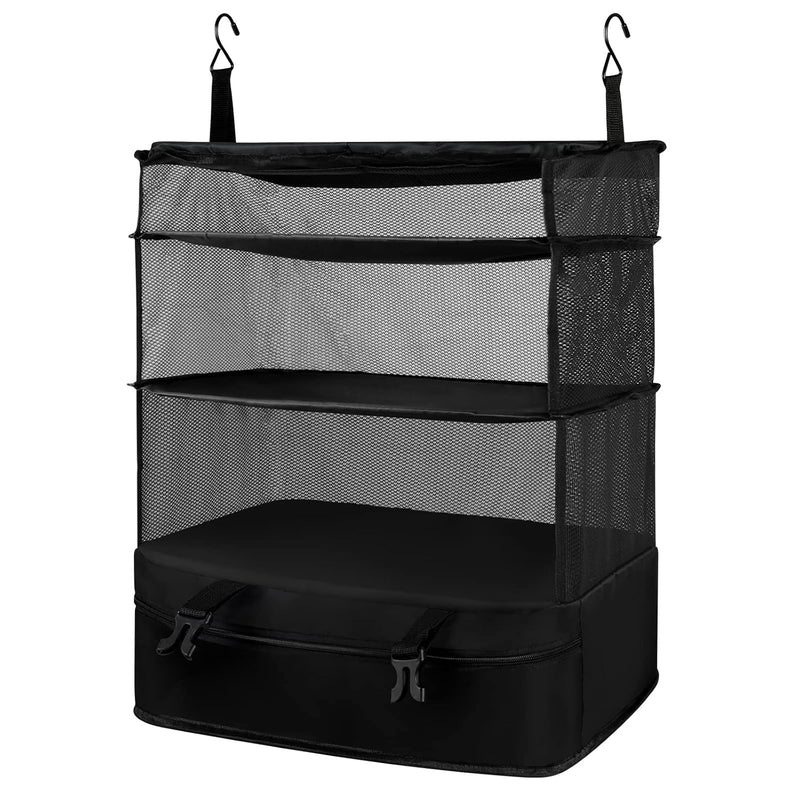 Portable Hanging Travel Luggage Organizer, Collapsible Compartment Hanging Close