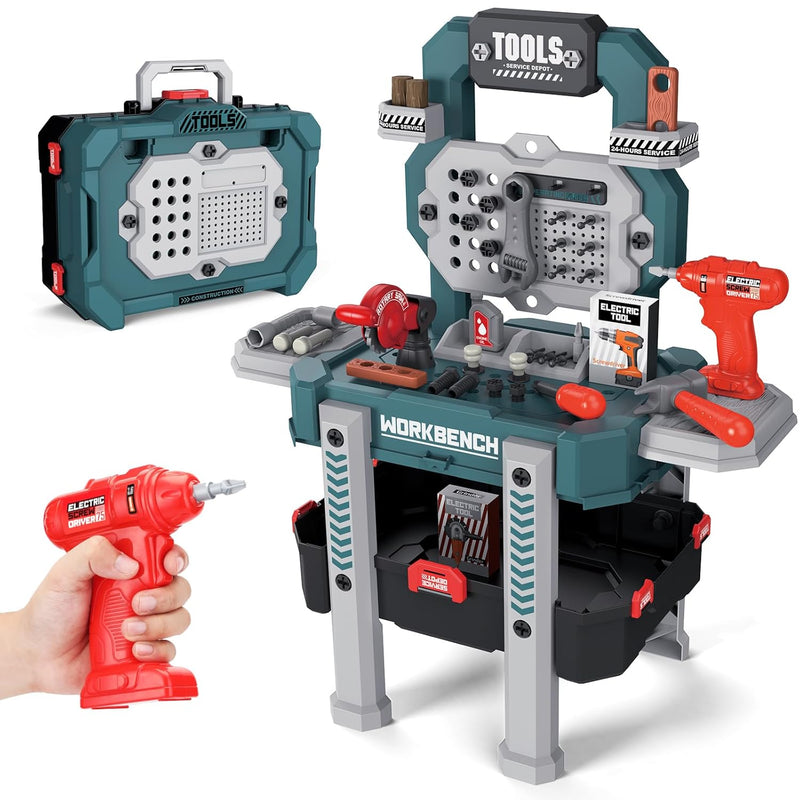 Kids Tool Bench, Toddler Workbench With Electric Drill And 78 Realistic Toy To