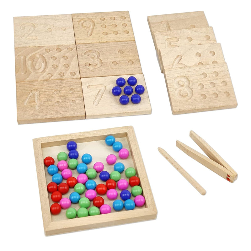 Wooden Number Tracing Board Set, Toddler Montessori Math Beads Counting Toy