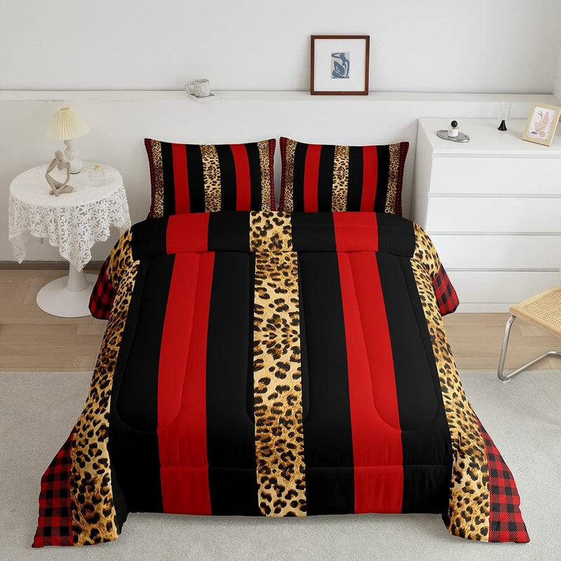 Leopard Comforter Set Queen Size, Brown Cheetah Print Quilt Set With 2 Pillowc