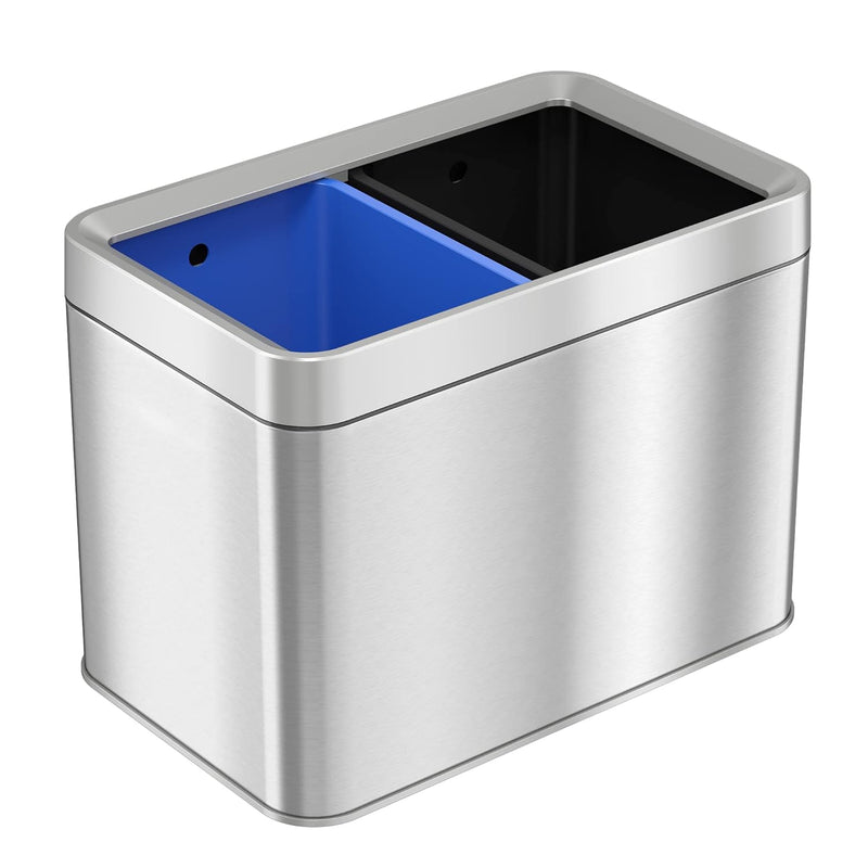 5.3 Gallon Dual Compartment Slim Open Top Waste Bin For Trash Can & Recycle Cont