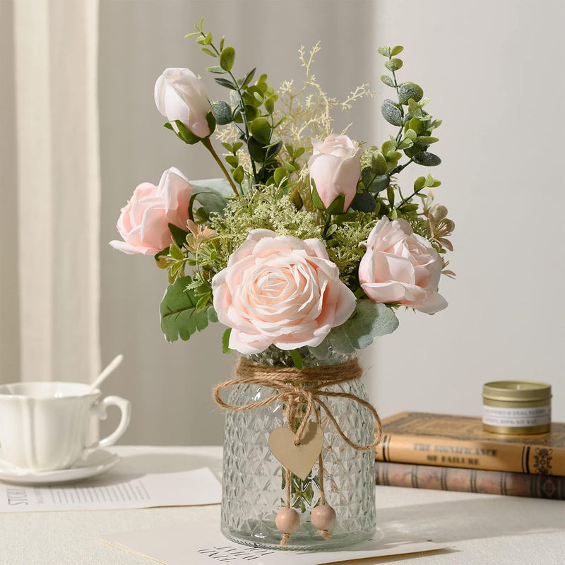 Fake Flowers With Vase, Artificial Flowers Silk Roses Flower Bouquet In Vase,