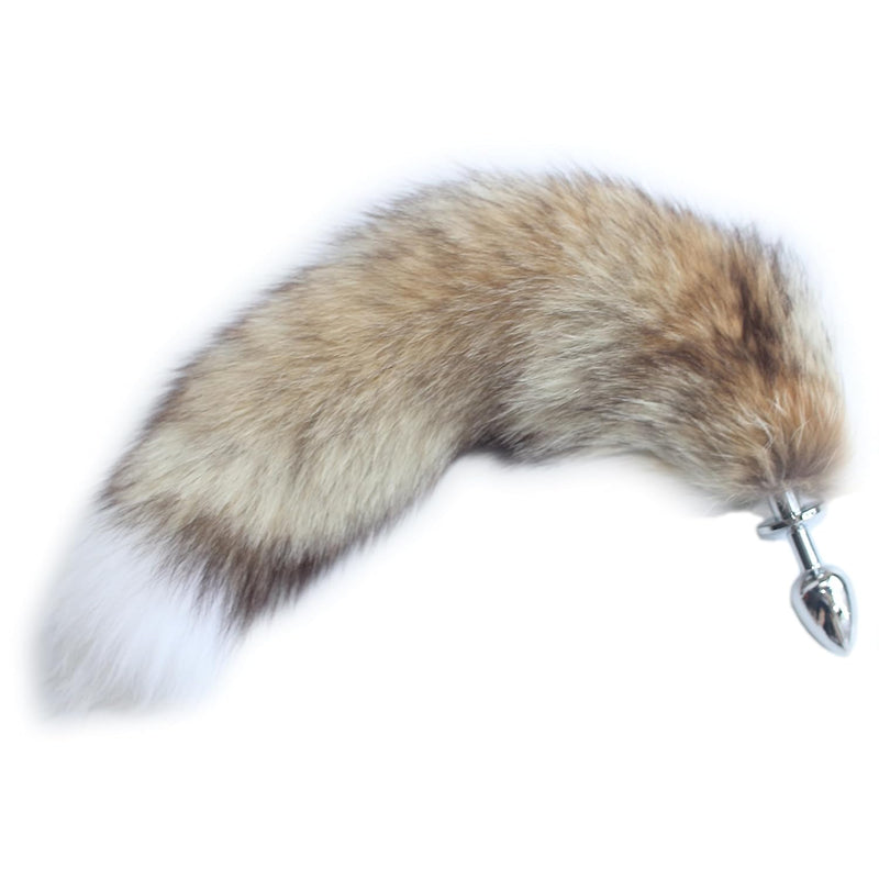 Real Fox Fur Tail Stainless Steel Anal Plug Set - Sensual Adult Toy & Cosplay Accessory (Grassland, Small Plug)