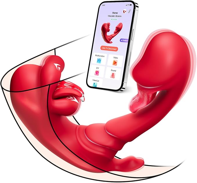 Wearable Vibrator Rose Sex Toy For Women - 5In1 G Spot Dildos Adult Toys With 9 Licking Biting & 9 Tongue Vibration Modes For Anal Panties, App Remote Control Stimulator Pleasure For Couple Game