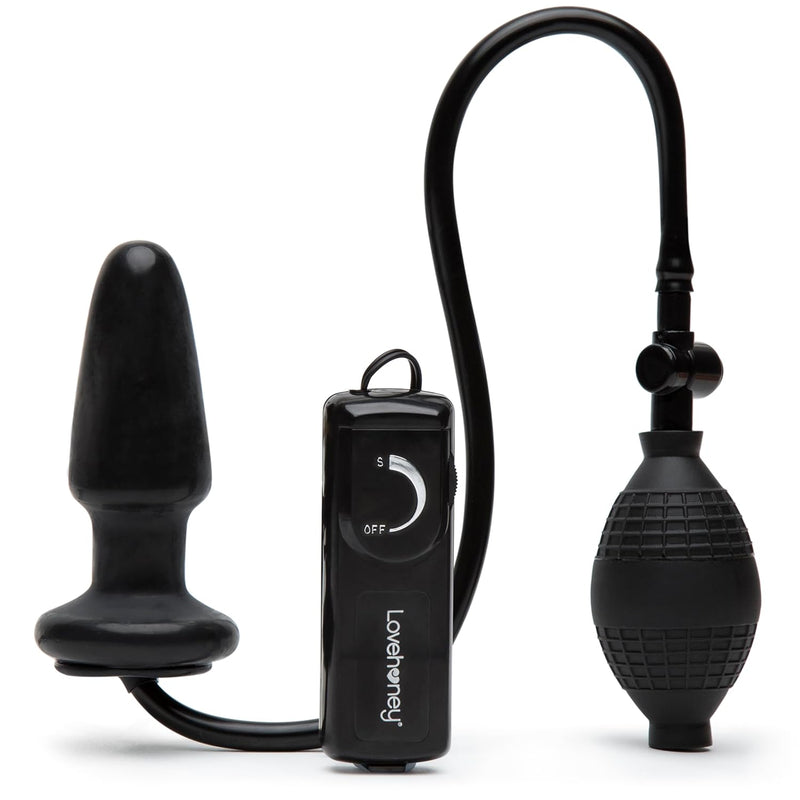 Vibrating Inflatable Butt Plug - 4.5 Inch Anal Plug - Wired Remote Control For Adjustable Anal Stimulation - Easy To Use Bulb Pump - Black
