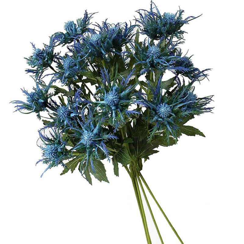 5 Pack Silk Artificial Thistle Flowers Eryngiums Faux Plants For Garden Weddin