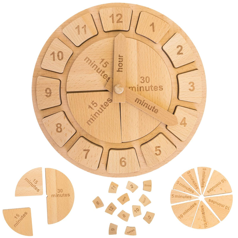 Tomaze Montessori Wooden Toy Clock Kids' Educational Kit To Teach Time, Fra