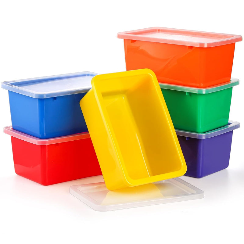 6 Pack Small Cubby Bins Storage Bins With Lids, 5 Qt Plastic Storage Bins Colorf