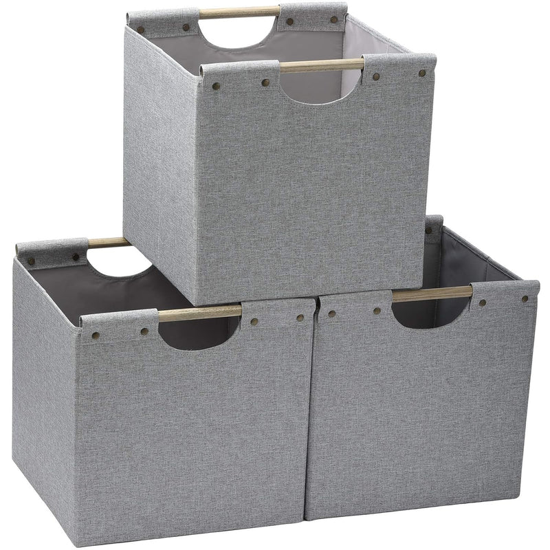 Collapsible Storage Bins, 12X12X12In Storage Cubes Linen Fabric, 3 Pack, Storage