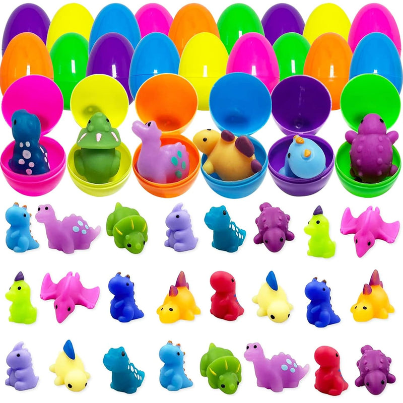 24 Pack Plastic Prefilled Easter Eggs With Dinosaur Mochi Squishy Toys Inside