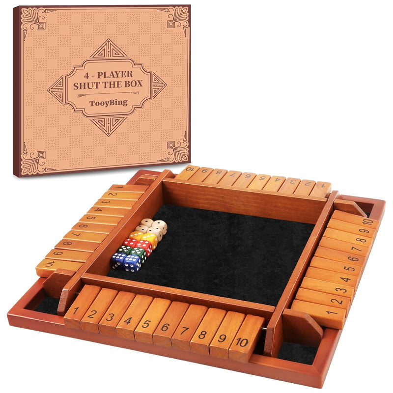 Upgraded 1 4 Players Shut The Box Dice Game, Wooden Board Table Family Game