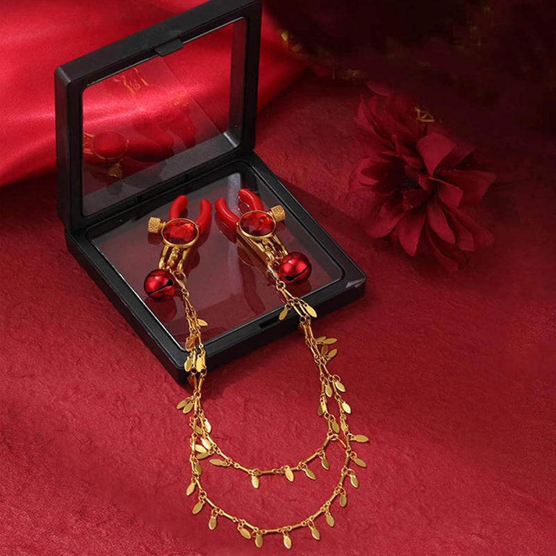 Non Piercing Nipple Clamps With Chain Jewelry Box Packaging, Red Adjustable Nipple Breast Clamp Jewelry Sex Pleasure Nipple Stimulates Toy For Women Girl Female