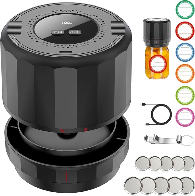 M11 Mason Jar Vacuum Sealer - Electric Mason Jar Vacuum Sealer Kit with Wide and Regular Mouth Mason Lids, Jar Vacuum Sealer for Canning Jars, Vacuum Sealing Machine for Food Storage