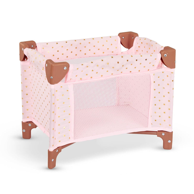 Folding Playpen Pink Baby Doll Crib Star Print Design 14 Inch Baby Doll Nur