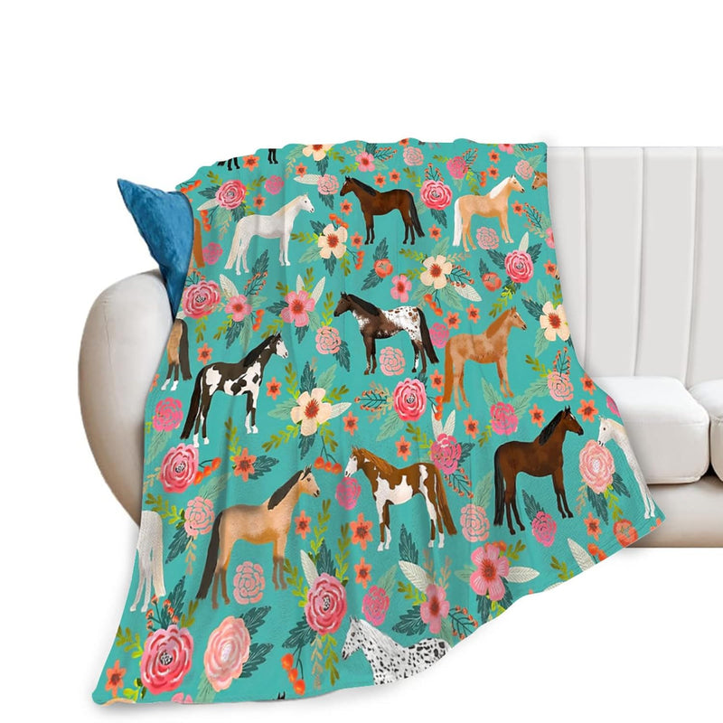 Horse Print Throw Blanket Horses And Flowers Pattern Blanket For Girls Kids Ad