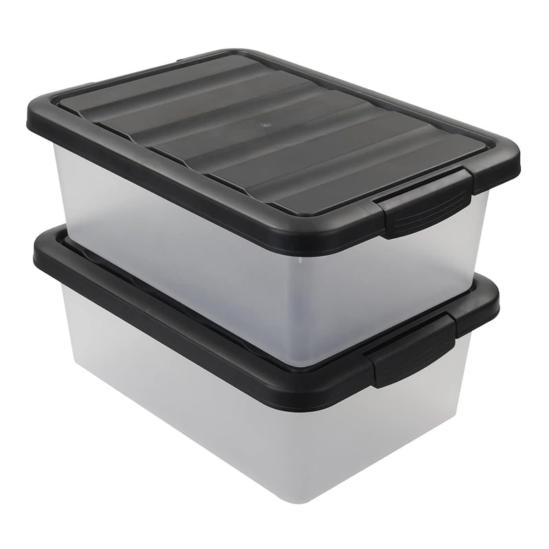 Versatile Plastic Storage Box Organizer Bins With Black Lids, 14 Quart, 2 Packs