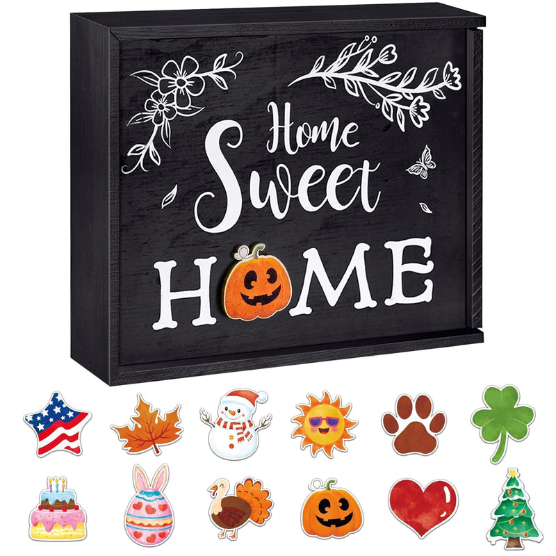 Home Sweet Home Sign - Interchangeable Holiday Decor With 12 Piece Wooden Chan