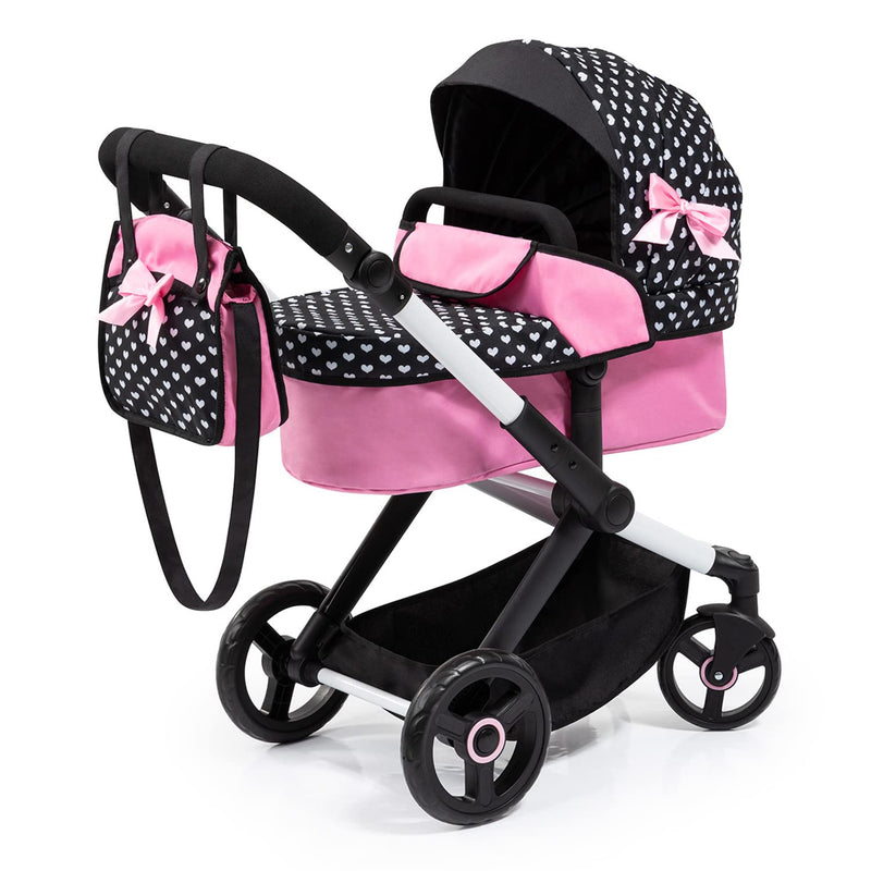 Bayer Design Dolls: Pram Xeo: Hearts Black & Pink - Matching Handbag, Adjus