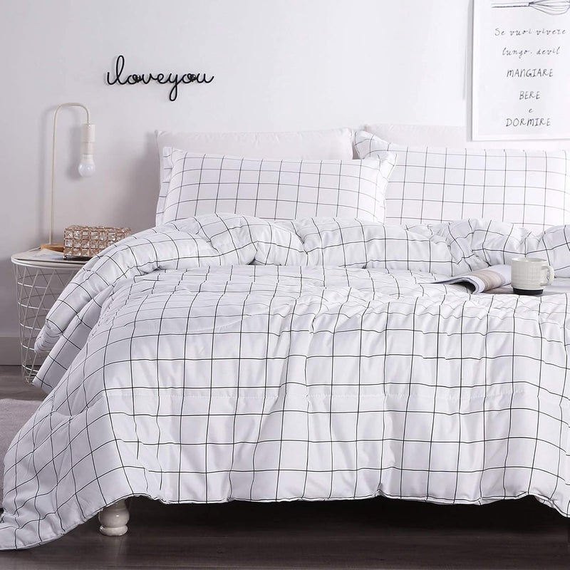 White Grid Comforter Set Full Size (79X90 Inch), 3 Pieces(1 Grid Comforter And