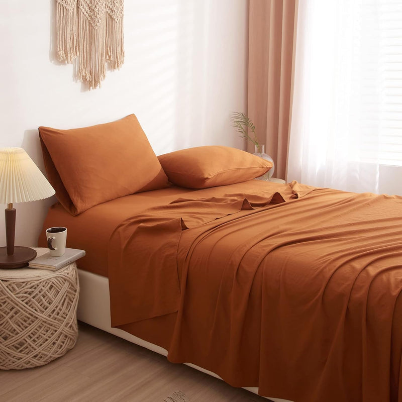 Rust Bed King Size Sheet Set With Deep Pocket 100% Washed Microfiber Pumpkin B