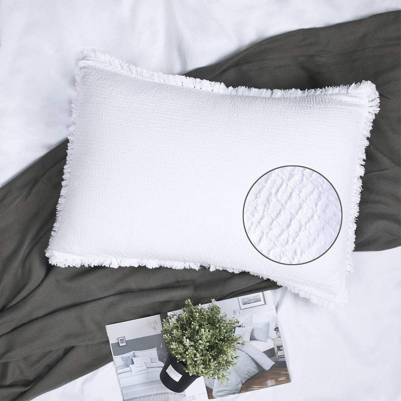 Tassel Fringe Pillow Shams White Queen Set Of 2 Boho Tufted Pillowcase Matelas
