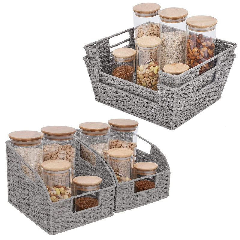 Rope Paper Pantry Baskets Set, Gray