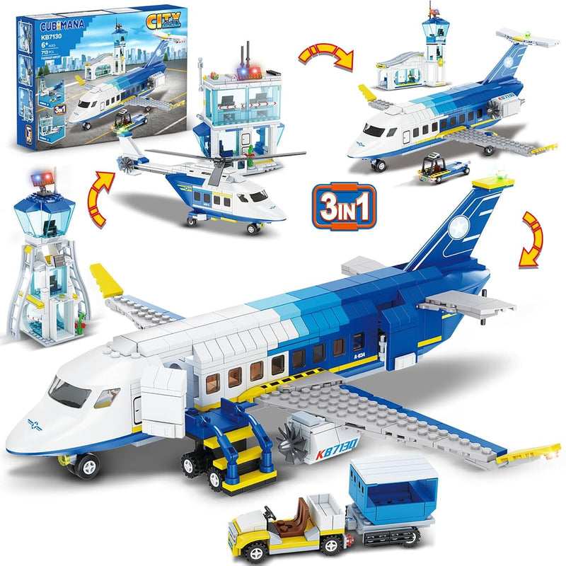 City Passenger Airplane Building Set, 711 Pcs 3 In 1 Plane Building Blocks