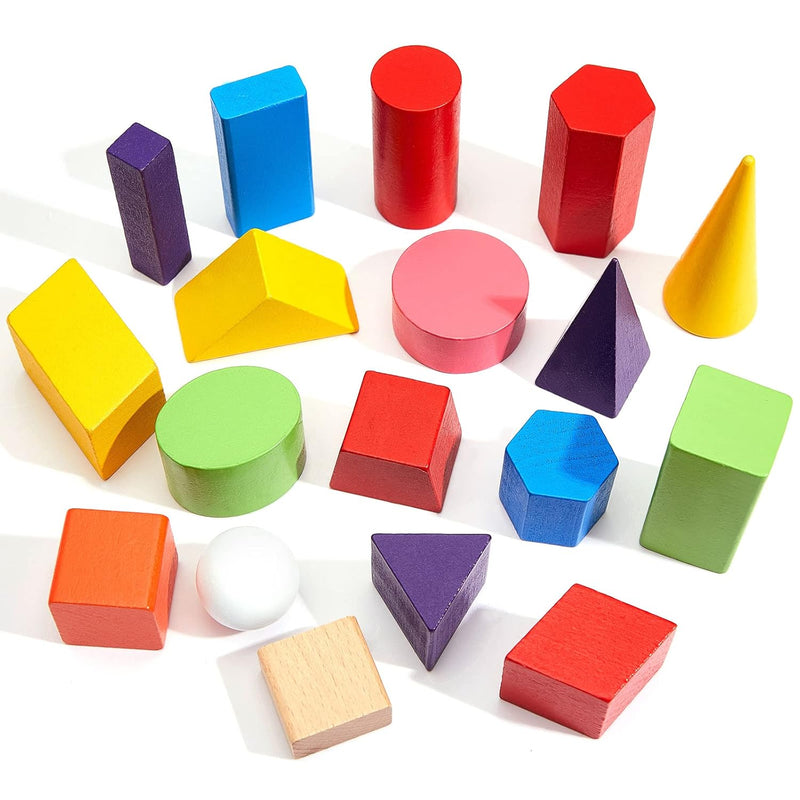 18 Pcs 3D Shapes Geometric Solids Wooden Large Size Colorful Geometric Shap