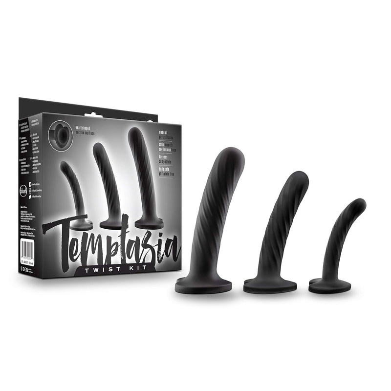 Temptasia Twist Dilator Kit - Silicone Dildo - 3 Progressing Training Sizes - Premium Puria Platinum Cured Vagina Exerciser - Ultrasilk Heart Shaped Suction Cup Harness Compatible