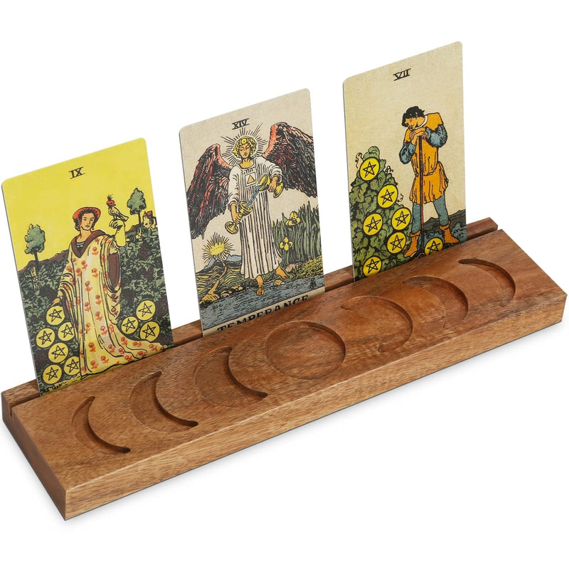 Wooden Tarot Card Holder With Moon Phase, Witchy Stand For Oracle Lenormand Me