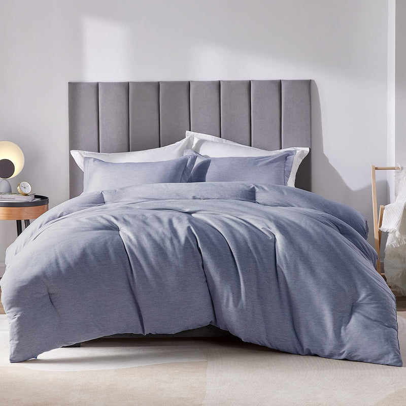 King Size Comforter Set - 3 Pieces Blue Soft Luxury Cationic Dyeing Bedding Co
