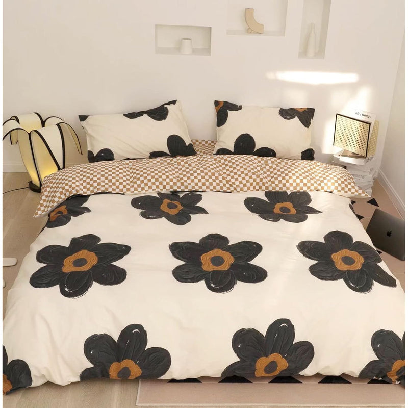 Black And White Comforter Set Black Floral Bedding Full Comforter Set Hand-Dra