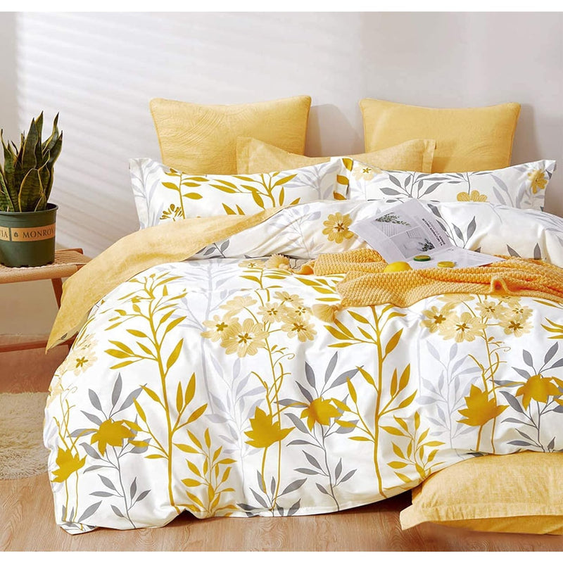 Comforter Queen Size, 600 Thread Count Cotton Grey Branch With Yellow Flower &