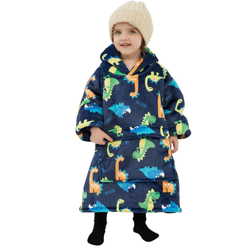 Dinosaur Wearable Blanket Hoodie For Kids Toddlers 2-6Yr Sherpa Blanket Sweats