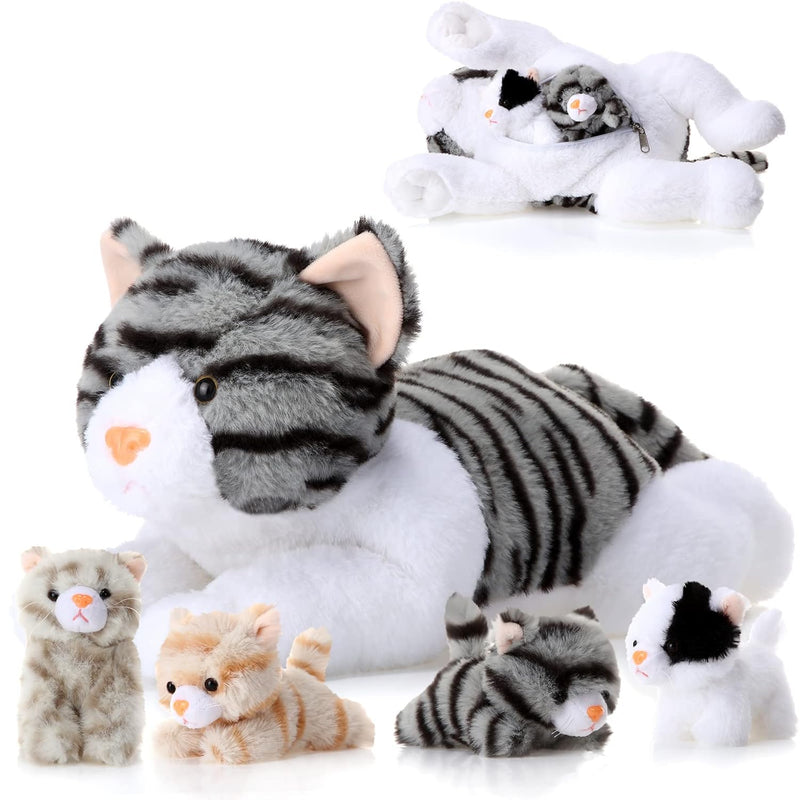 Skylety 5 Pieces Cat Stuffed Animal with Babies Inside Mommy Cat with 4 Cut