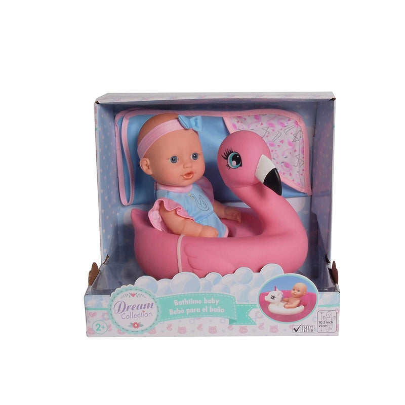 DREAM COLLECTION 10" Bath Time Baby Doll with Flamingo, Pink