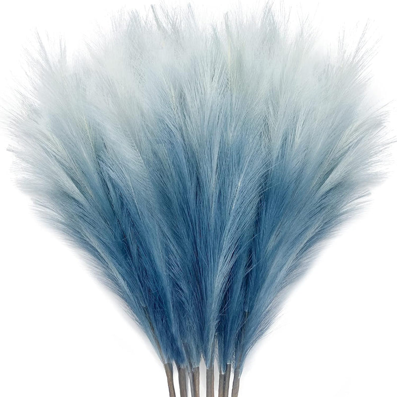 8Pcs 35.4” Blue Colorful Faux Pampas Grass, Fluffy Artificial Bulrush Branches