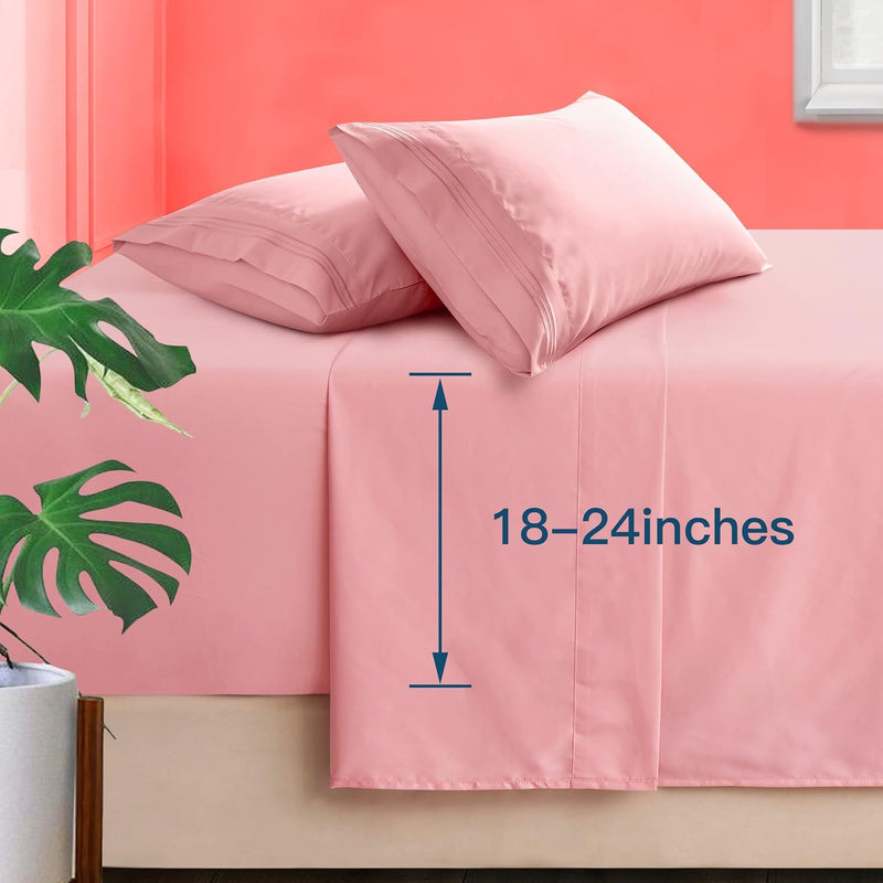 Extra Deep Pocket Queen Sheet Sets - Hotel Luxury 1800 Thread Count Sheets & Pillowcases - Microfiber Bedding Set Up To 24" Mattress - Blush Pink Bed Sheets 18-24 Inch Deep Pockets - 4 Piece