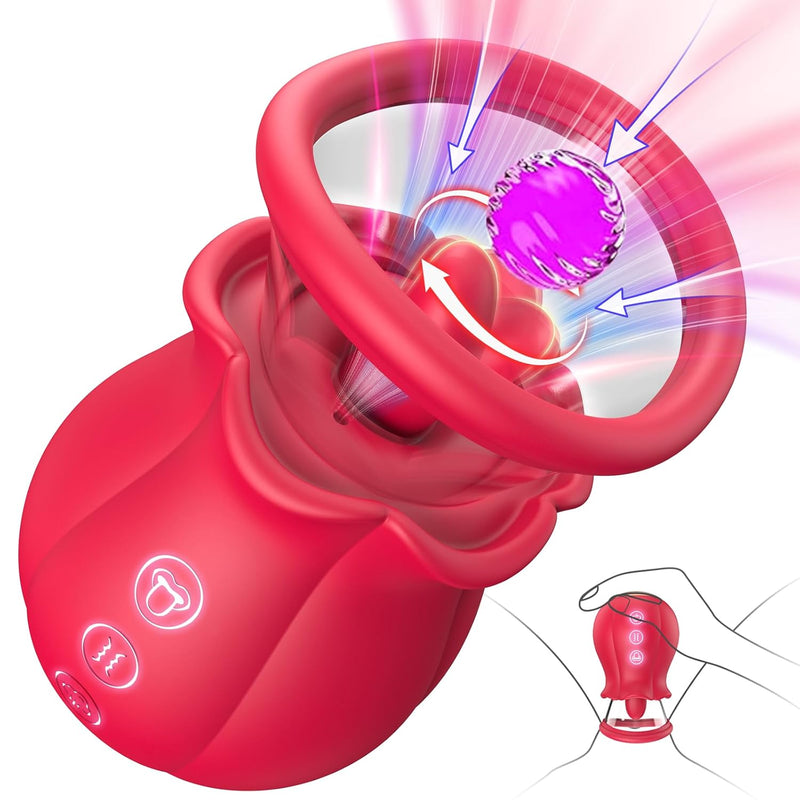 Sucking Vibrator Rose Sex Toy - 3 In 1 Adult Sex Toys Removable Cup For Clit Clitoral Nipple Stimulation, 360° Rotation G Spot Vibrator With 9 Tongue Licking & Vibration & 3 Suctions, Women Sex Toys
