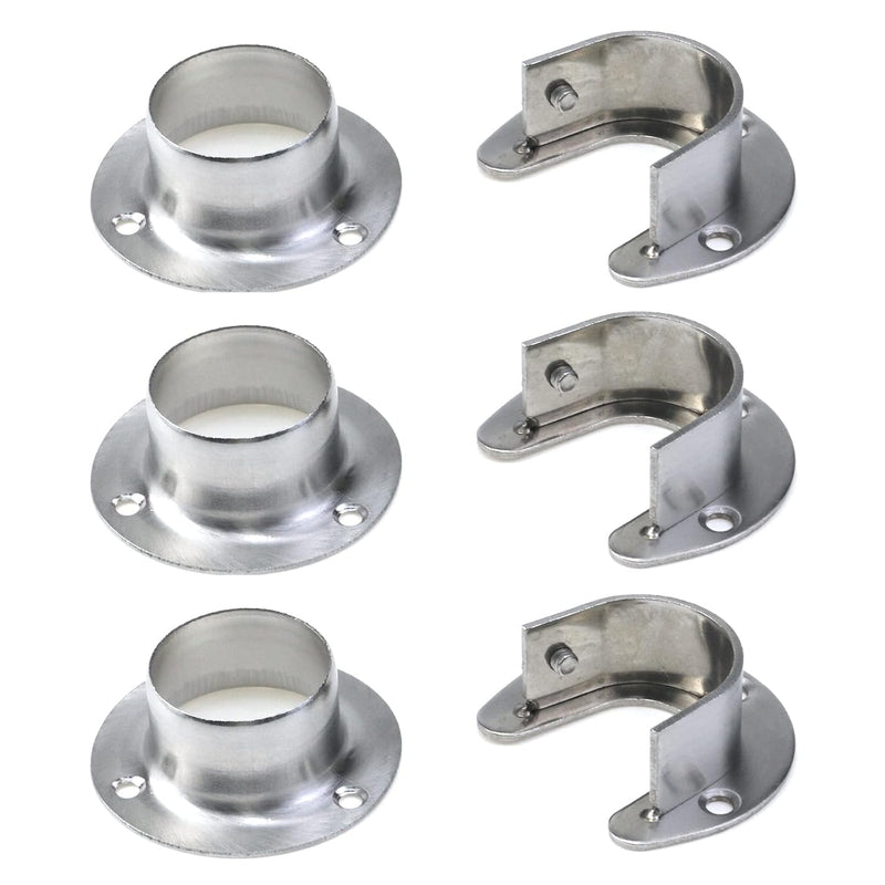 6Pcs Heavy Duty Stainless Steel Closet Pole Sockets Rod End Support Flange Rod H