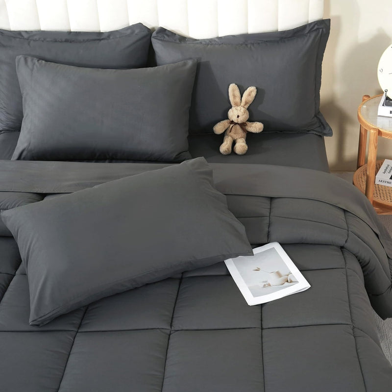 Queen Comforter Set, 7Pcs Bedding Sets Queen Grey, All Season Down Alternative